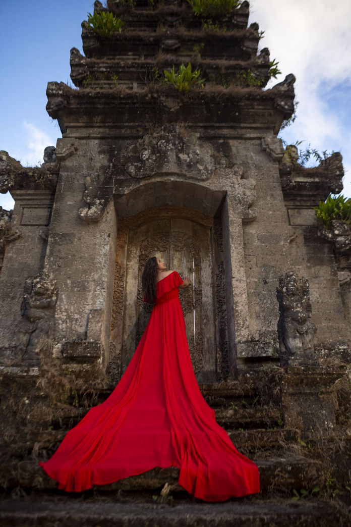 Red dress and temple