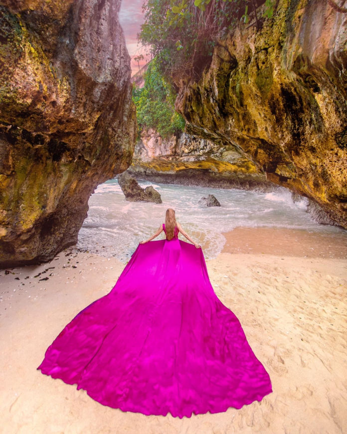 Pink dress and beach