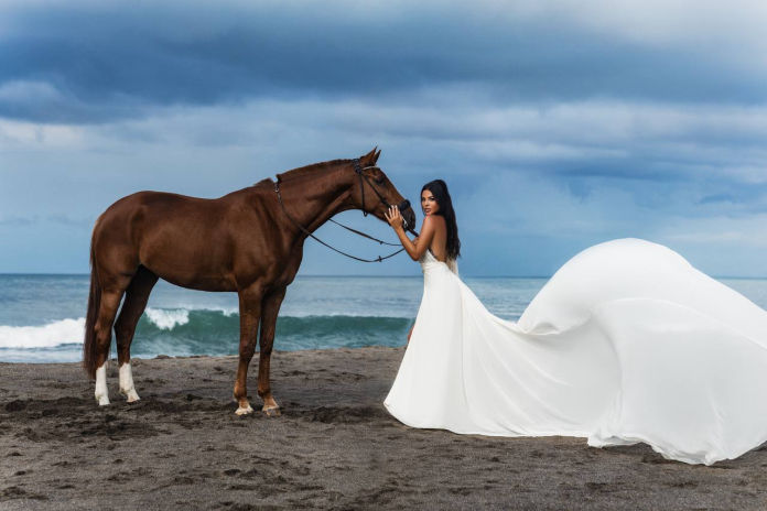 White dress and horse